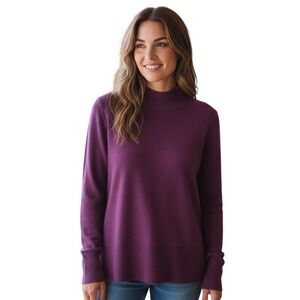 LL BEAN Women's Classic Cashmere Sweater, Relaxed Mockneck, Size S Burgandy